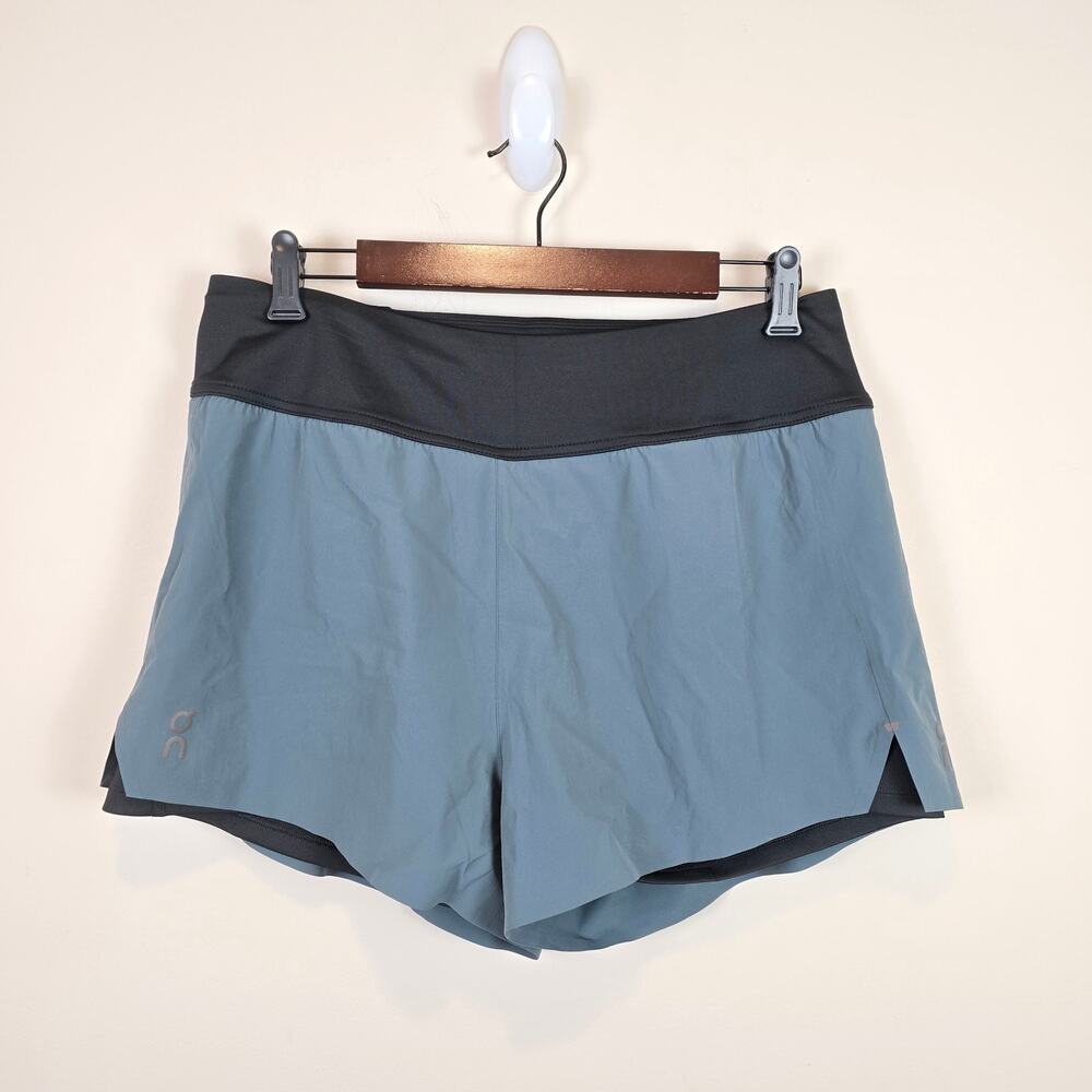 On Running Women's Athletic Shorts in Slate Blue with Black Waistband